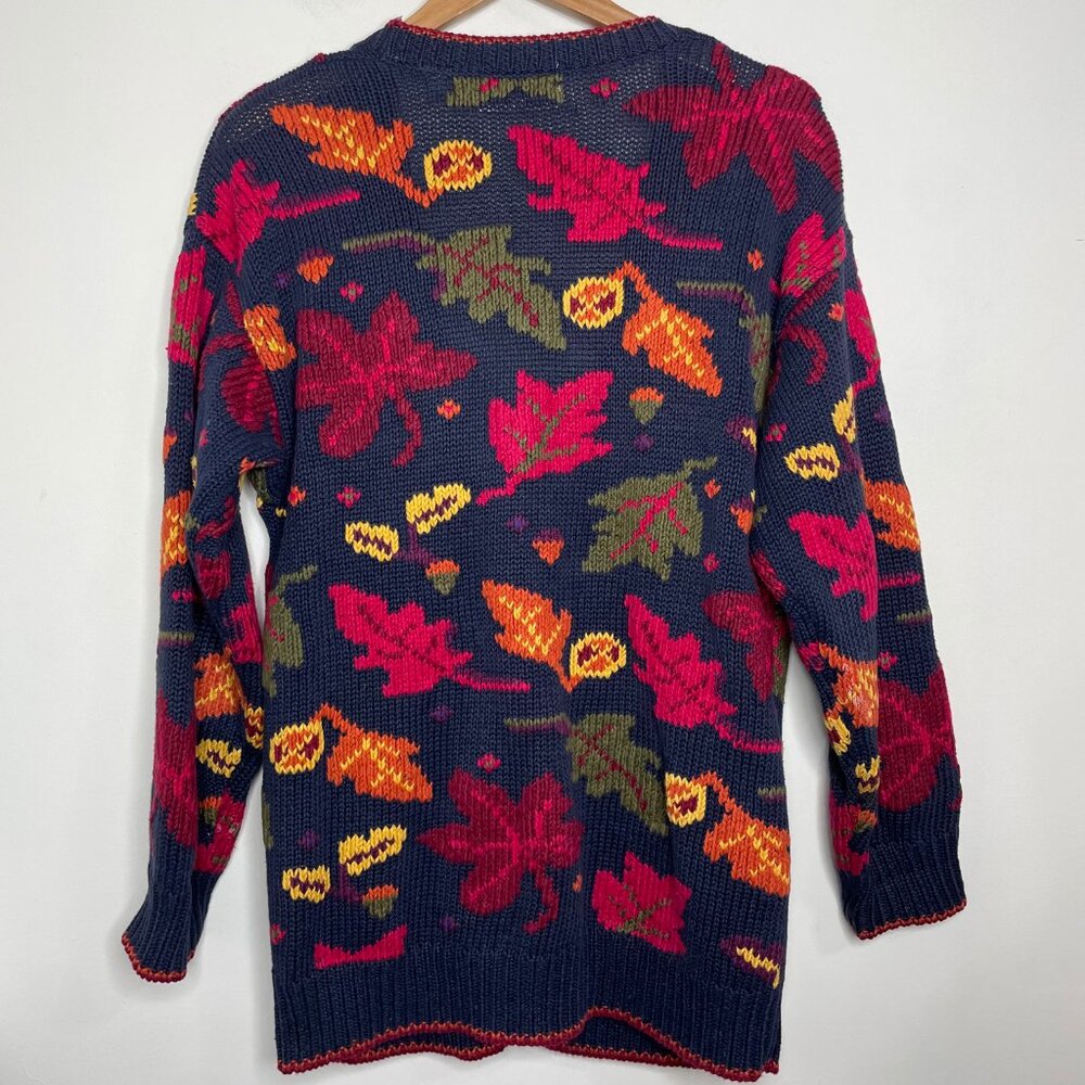 Le Moda Knitwear Hand Loomed Sweater Cardigan Leaves Fall Autumn Cottage Core - Picture 11 of 15